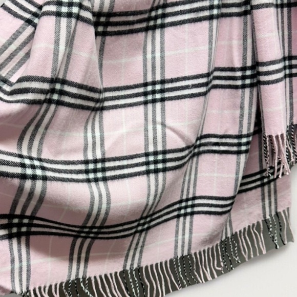 Rong Jia MONGOLIAN CASHMERE Plaid Scarf Pink Black Tartan Shawl Wrap Fringe - Picture 2 of 6